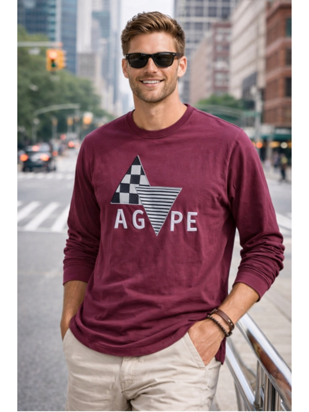 Men's Agape Long Sleeve T-shirt XL Maroon Summer